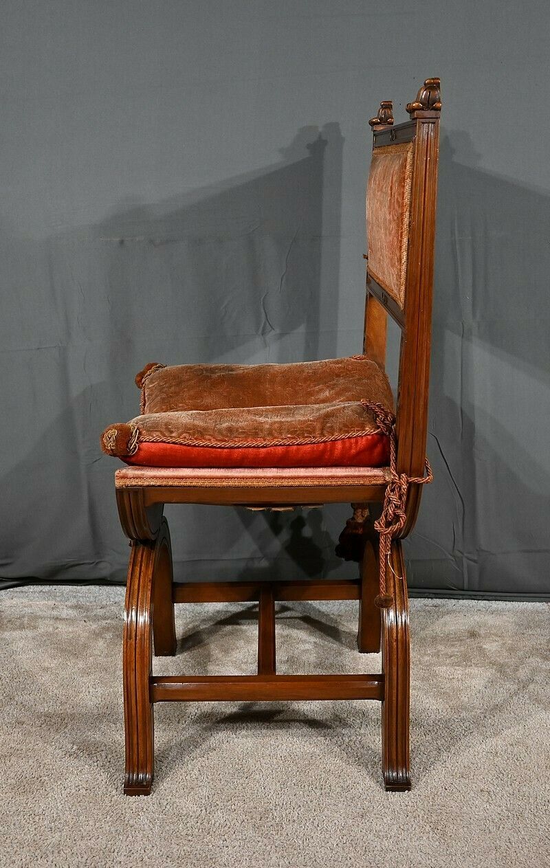 Curule Chair In Solid Walnut, Renaissance Style – Late 19th Century photo Furniture