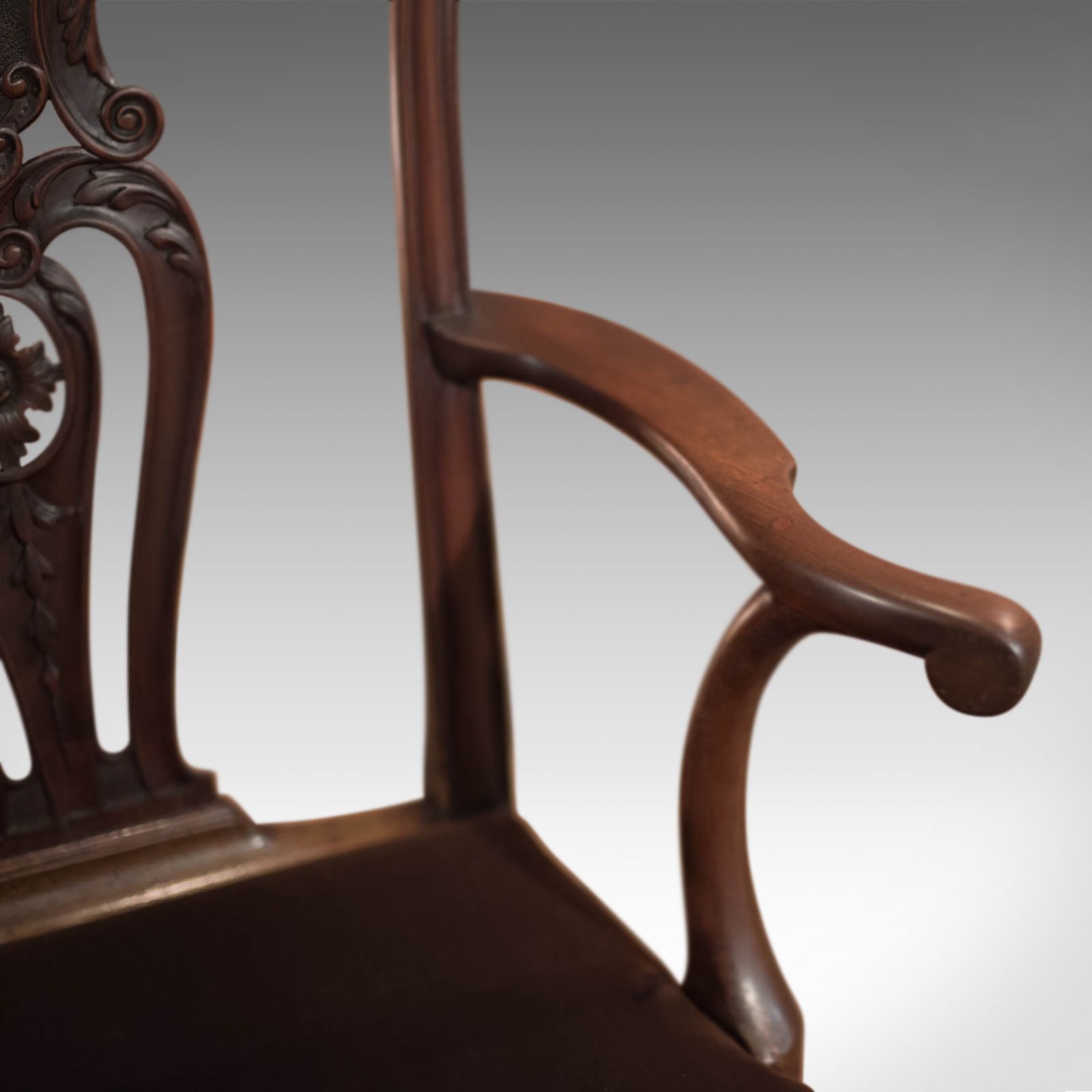 Antique Elbow Chair, 19th Century Armchair In Chippendale Taste photo for sale
