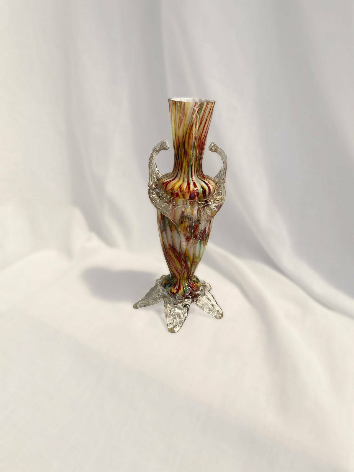 Welz Factory Turn Of The Century Bohemian Spatter/Splatter Art Glass Vase. Czech Art Glass, Multi Coloured Glass Vase photo for sale