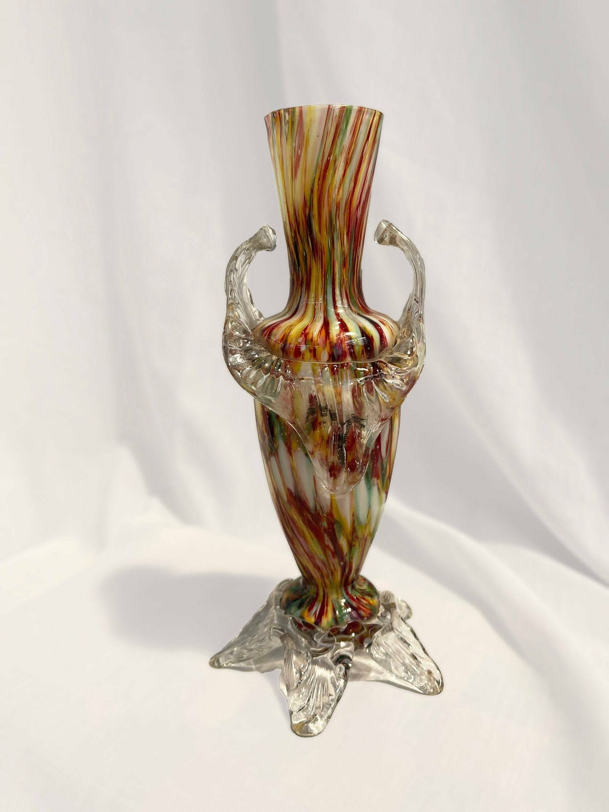 Welz Factory Turn Of The Century Bohemian Spatter/Splatter Art Glass Vase. Czech Art Glass, Multi Coloured Glass Vase photo vinterior