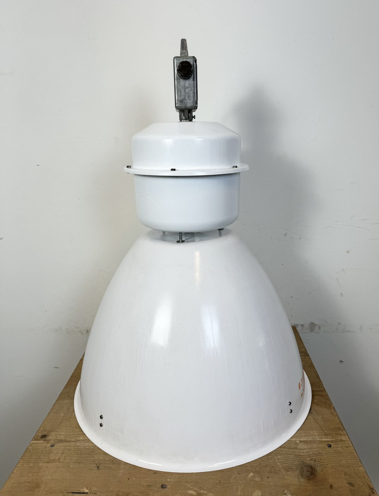 Large White Enamel Industrial Factory Lamp From Elektrosvit, 1990s, 3x photo 199.0