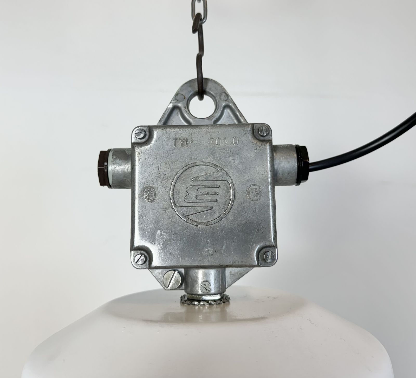 Lighting Large White Enamel Industrial Factory Lamp From Elektrosvit, 1990s, 3x photo