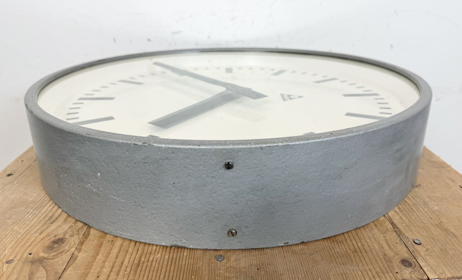 Huge Grey Industrial Factory Wall Clock From Pragotron, 1960s photo vintage