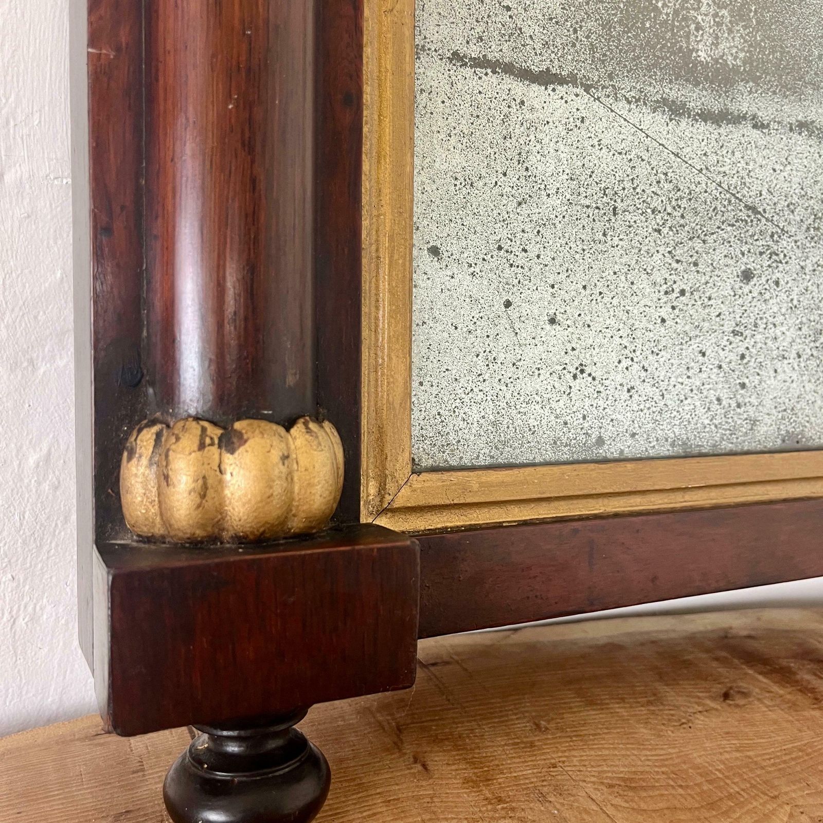 Elegant Victorian Mirror, Classical Columns And Gilt Design, Ball Feet, Period Furnishings photo vintage