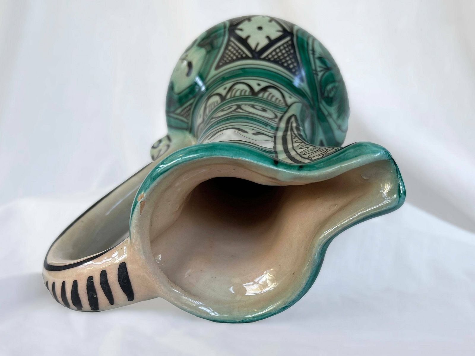Large Vintage Earthenware Siglo XIII Paterna Jug Pitcher With Green Black Geometric Motif photo 90.0