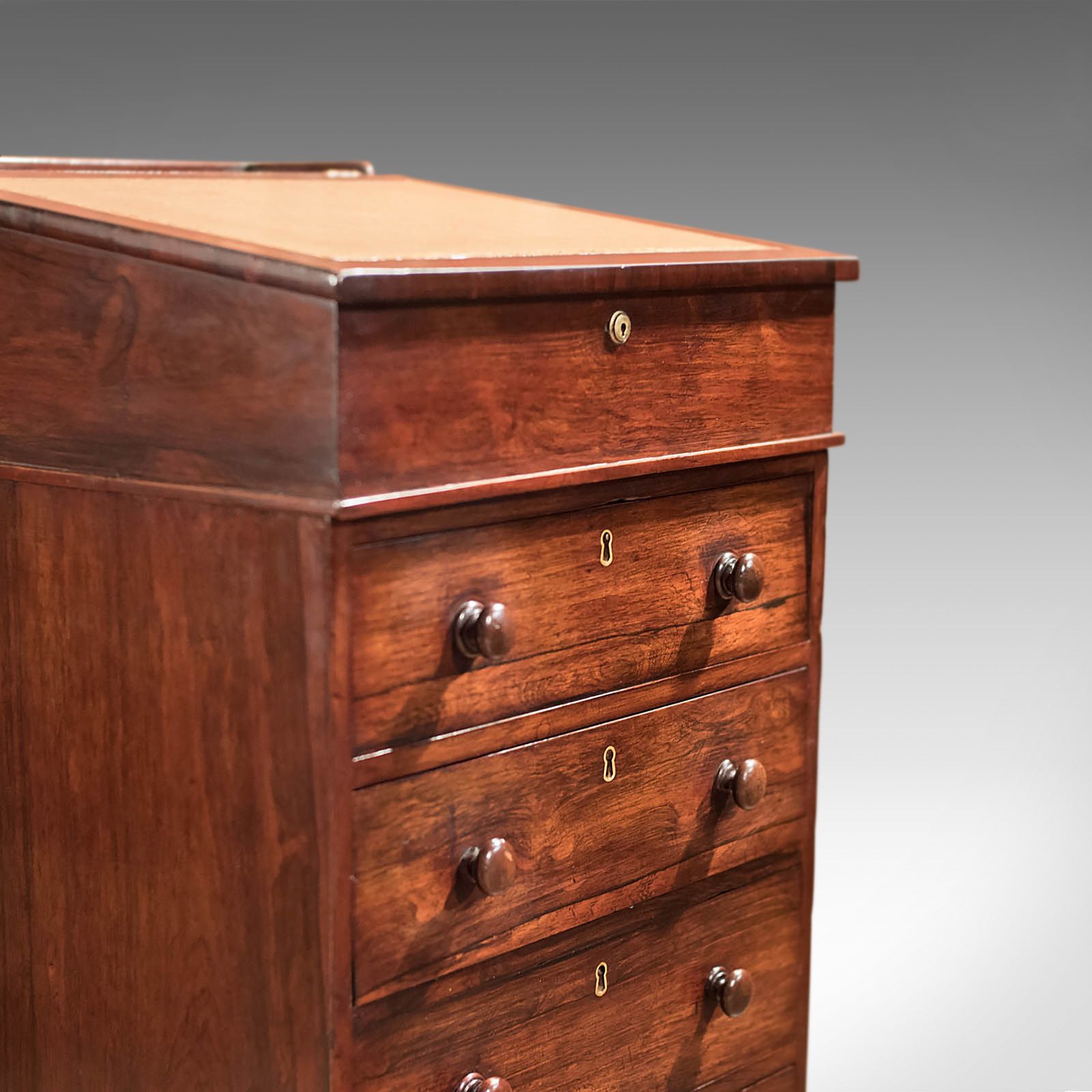 Antique Swivel Top Davenport, Victorian Rosewood Campaign Desk, English C.1850 photo vintage