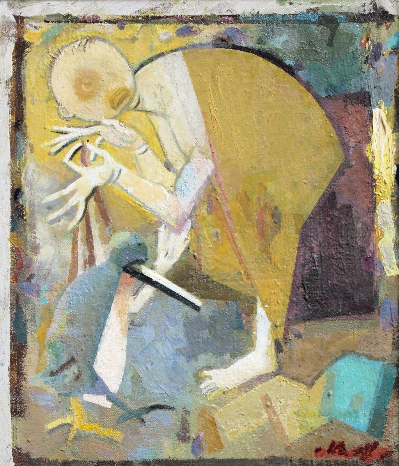 Victor Karnauh A Conversation. Oil, Canvas, Cardboard, 31, 5 X 27 Cm