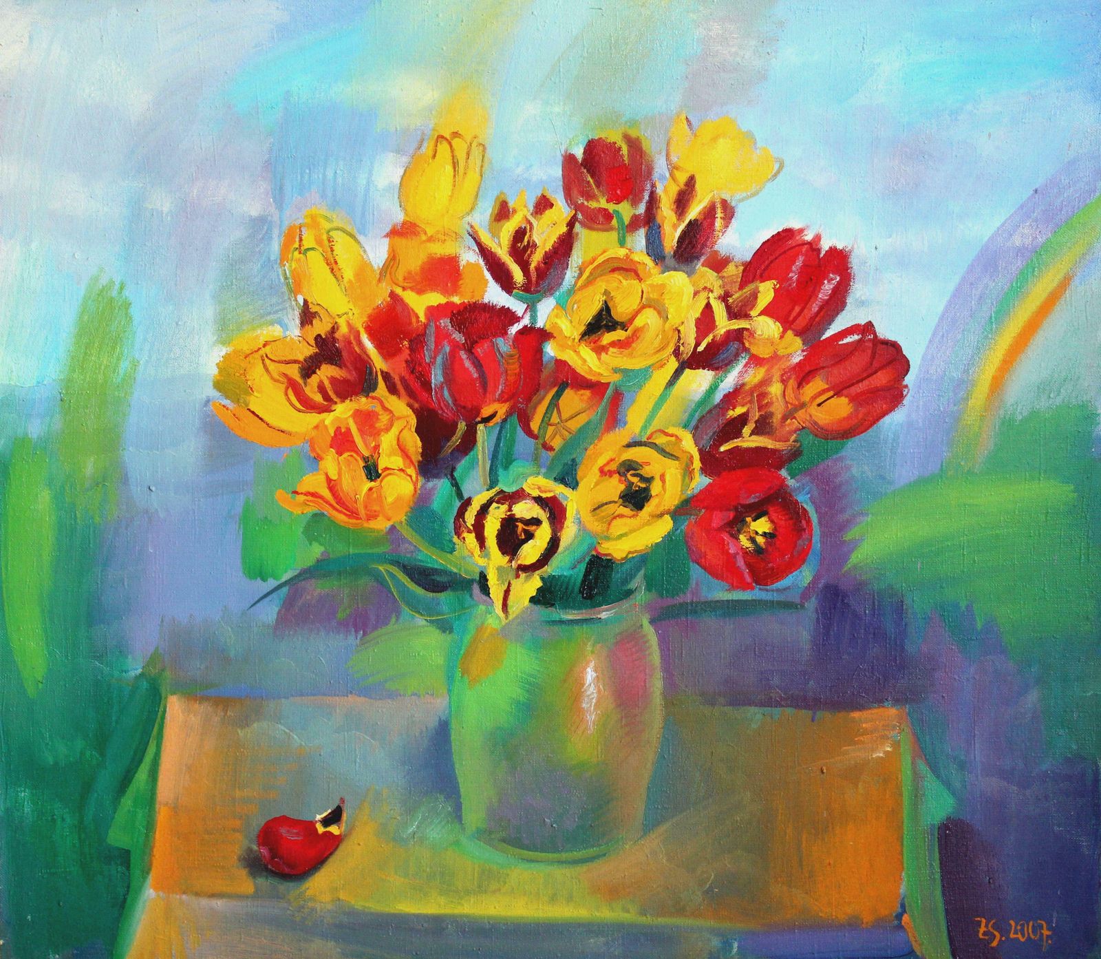 Zita Sudnika Tulips With A Rainbow. Oil On Canvas, 70x80 Cm 2007