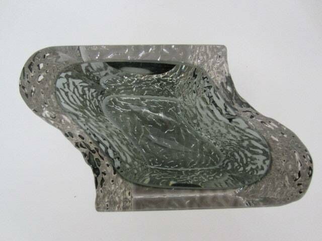 photo for sale Abstract Smoky Grey Ice Glass Sommerso Bowl Textured Faceted Mandruzzato Murano