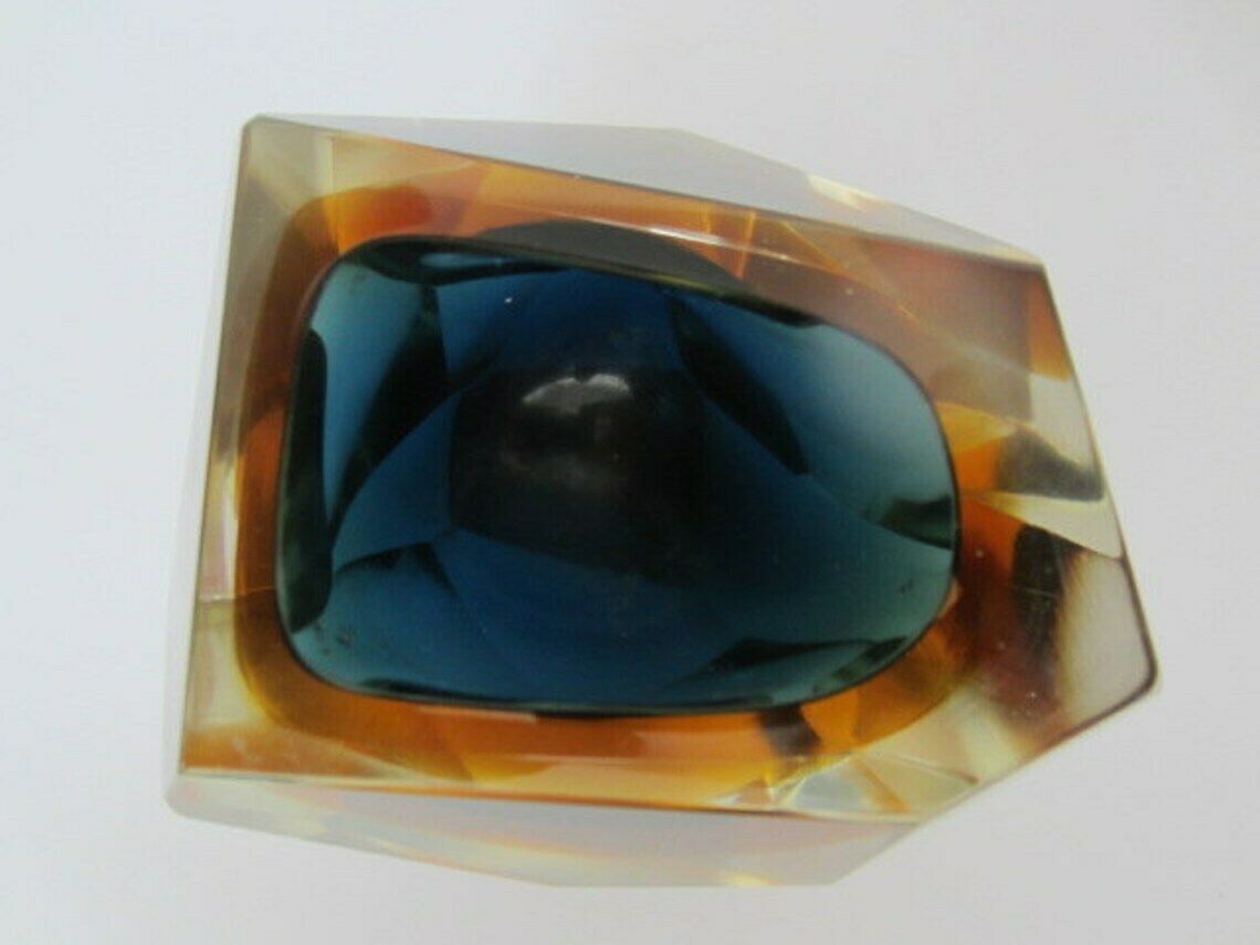 Murano Crystal Glass Sommerso Faceted Sculptural Bowl By Flavio Poli, 1960s, photo 401.0