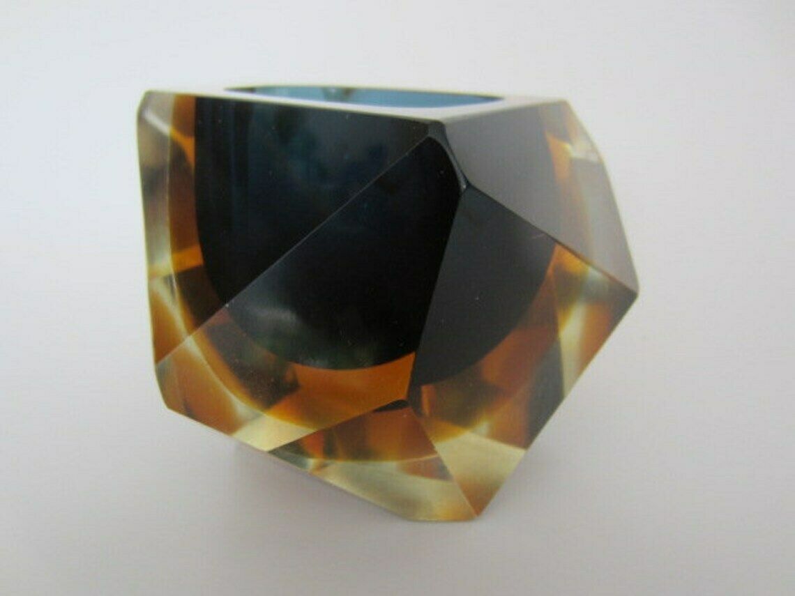 Murano Crystal Glass Sommerso Faceted Sculptural Bowl By Flavio Poli, 1960s, photo buy