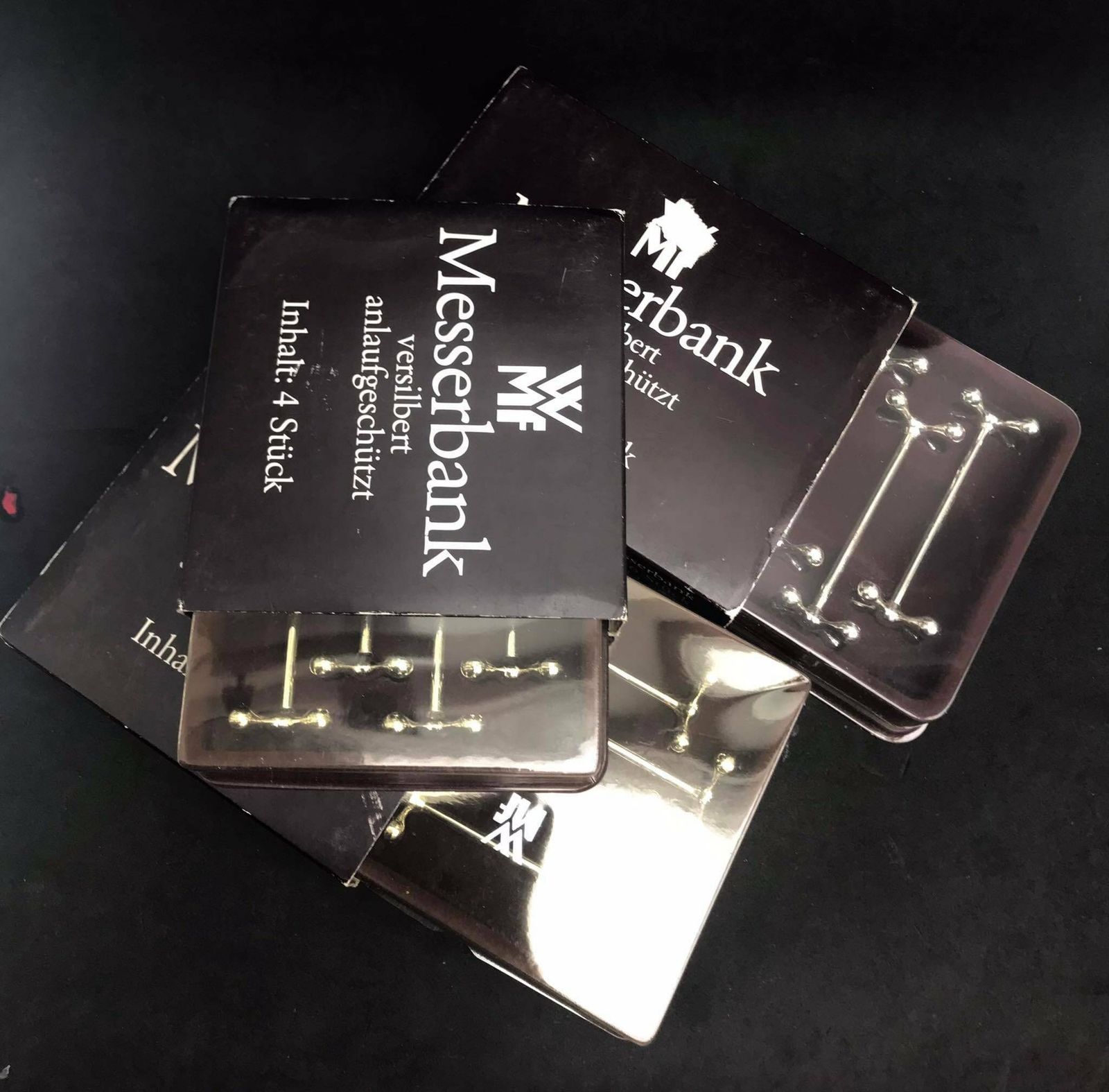 Messenleggers Set Van 14 – Wmf Verzilverd, Jaren 1930, Vintage Verzilverde Messenleggers, Art Deco Stervorm, Duits