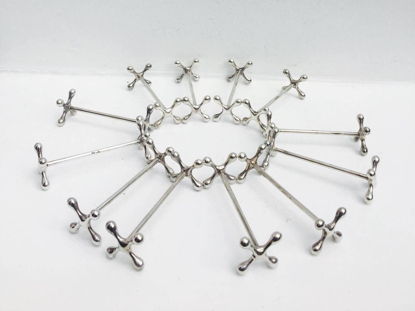 Knife Rests Set 14 Wmf German Silver Plated 1930s, Vintage Silver Plated Knife Holders, Vtg Art Deco Jacks, German Jacks Shaped photo furniture