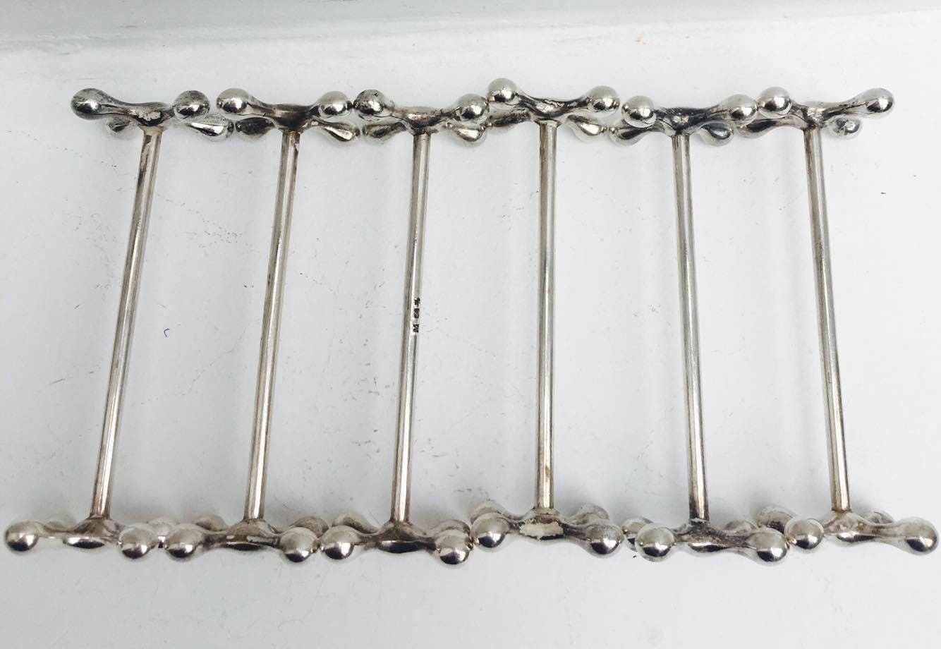 Knife Rests Set 14 Wmf German Silver Plated 1930s, Vintage Silver Plated Knife Holders, Vtg Art Deco Jacks, German Jacks Shaped photo vinterior