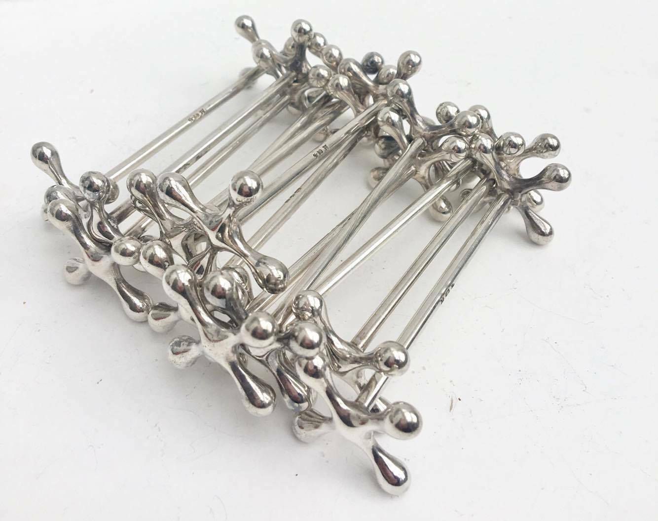Knife Rests Set 14 Wmf German Silver Plated 1930s, Vintage Silver Plated Knife Holders, Vtg Art Deco Jacks, German Jacks Shaped photo vintage
