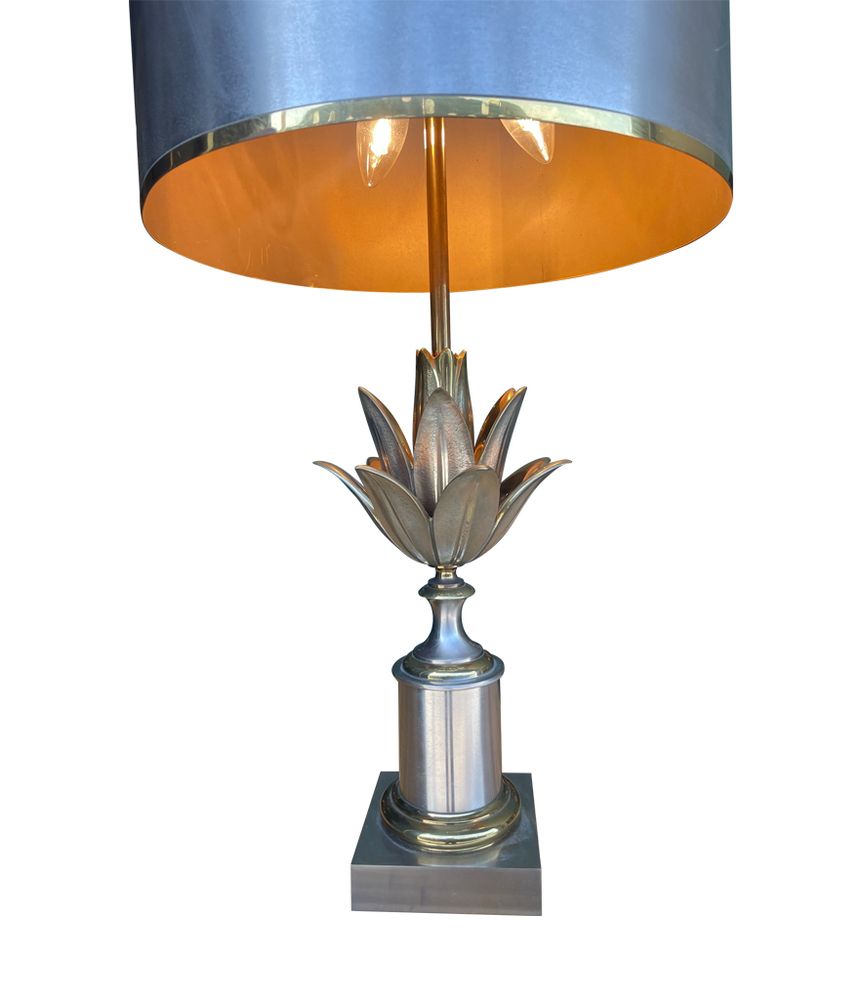 An Orignal 1960s Maison Charles "Lotus" Lamp With Spun Metal Shade photo for sale