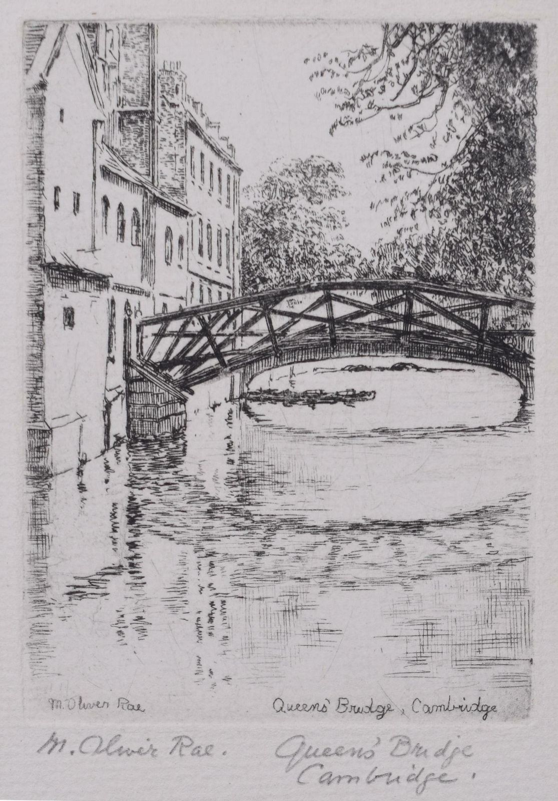 Mabel Oliver Rae Mathematical Bridge Queen's College, Cambridge Etching By Mabel Oliver Rae Circa 1920