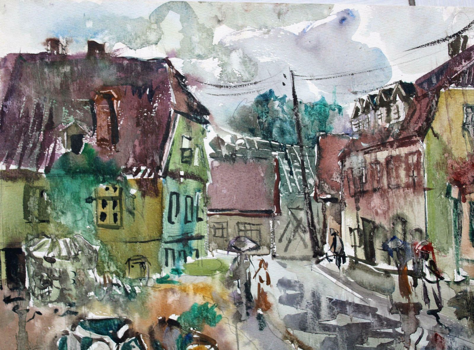 In A Small Town. 1969, Paper, Watercolor, 36x48 Cm 1969 photo 378.0