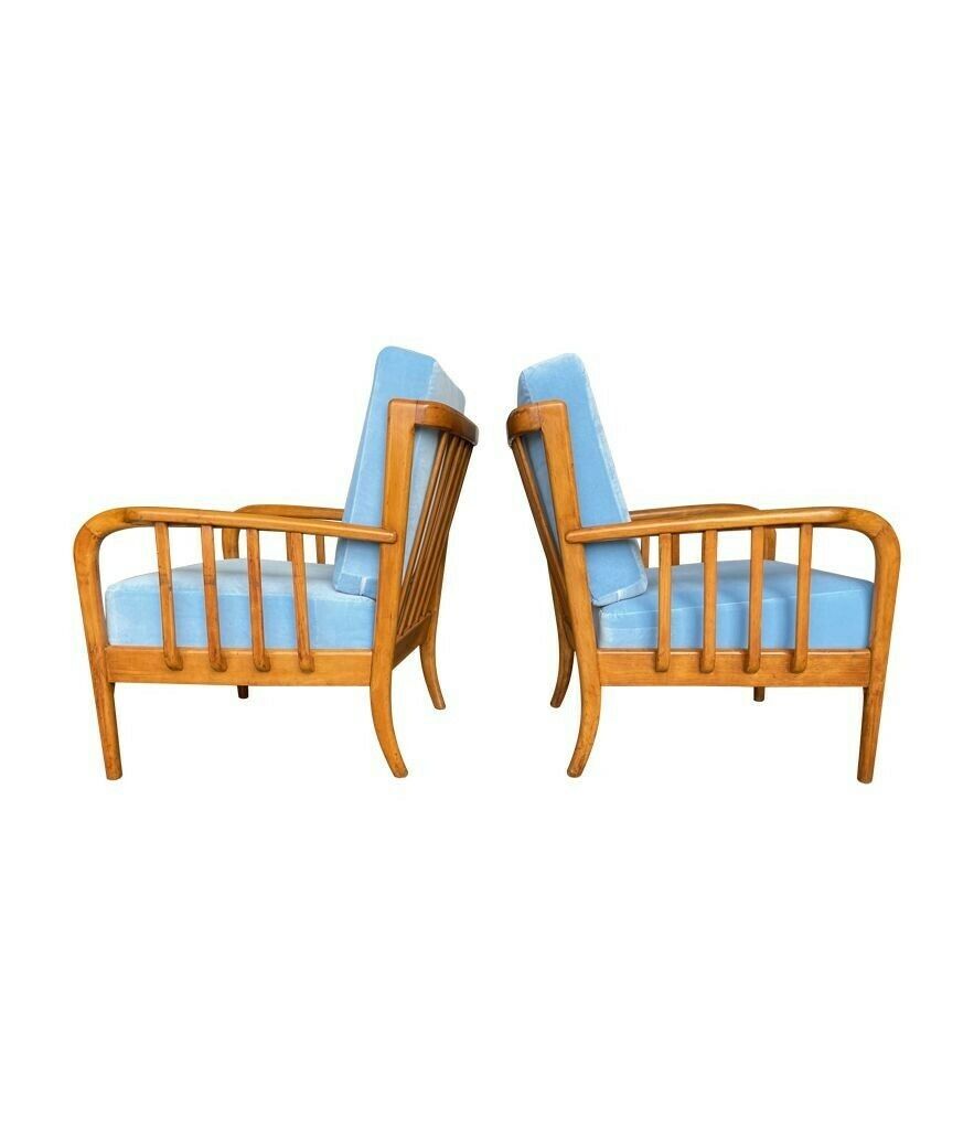 photo for sale A Pair Of 1950s Italian Armchairs Attributed To Paolo Buffa, Newly Upholstered In Designers Guild Velvet