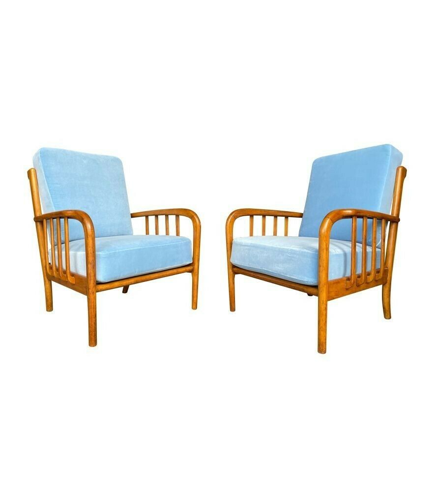 photo vinterior A Pair Of 1950s Italian Armchairs Attributed To Paolo Buffa, Newly Upholstered In Designers Guild Velvet