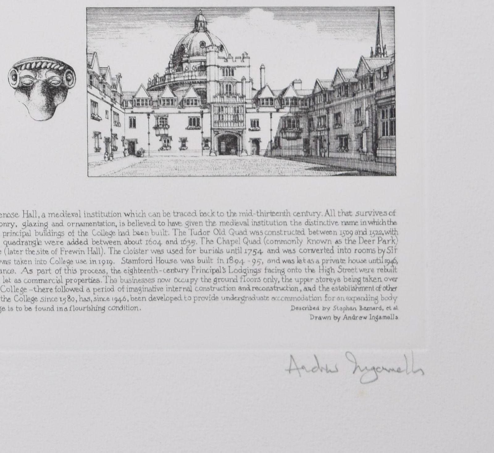 Andrew Ingamells Brasenose College, Oxford Etching By Andrew Ingamells photo buy