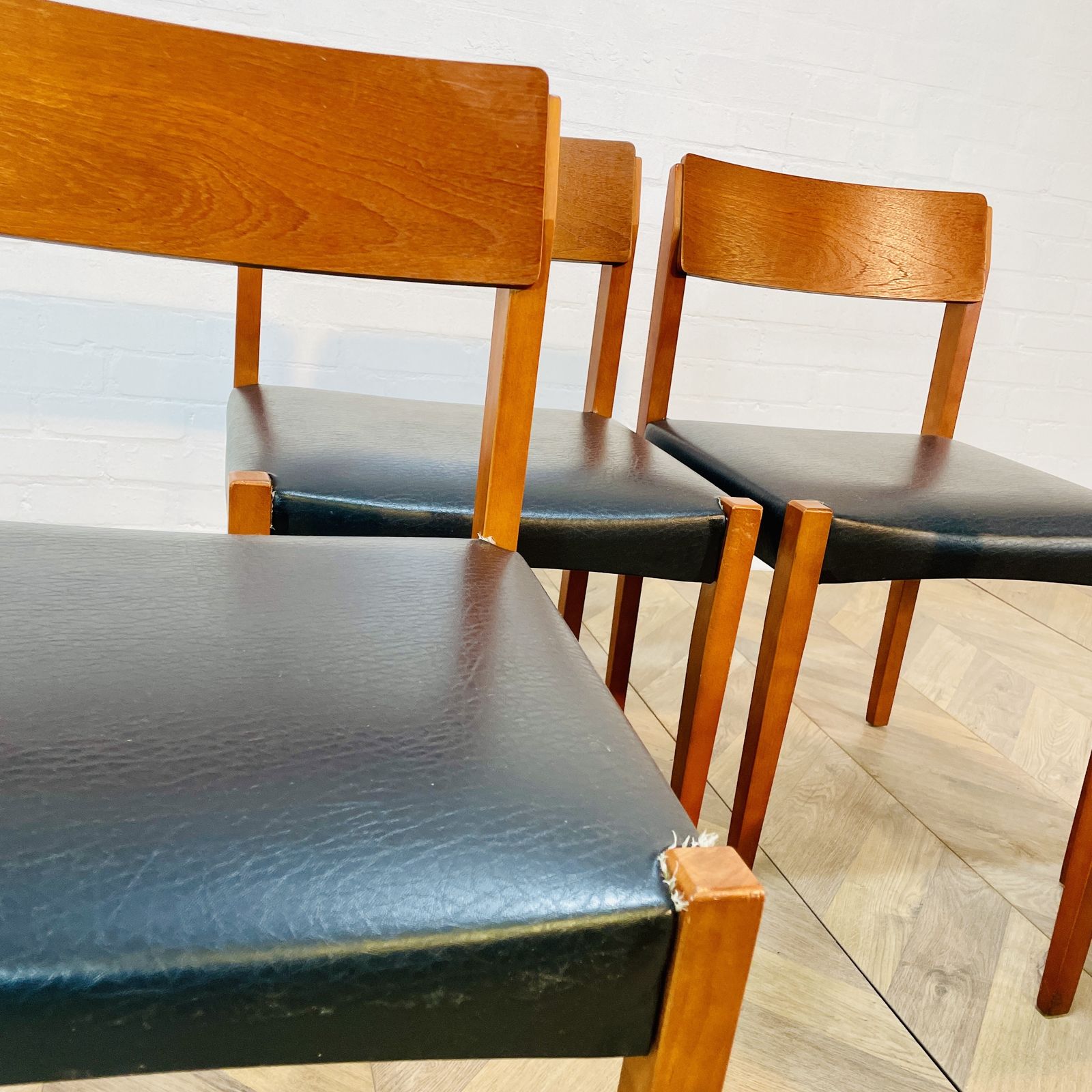 Mid Century Black Vinyl Dining Chairs, After Arne Vodder, Set Of 4, 1970s photo for sale