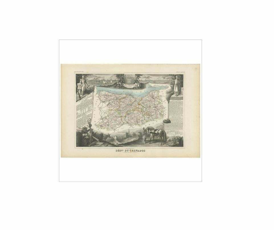 Antique Map Of Calvados ‘France’ By V. Levasseur, 1854 photo for sale