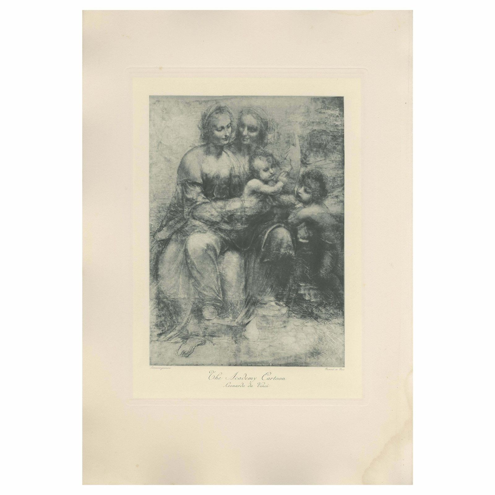 Antique Print Of 'The Academy Cartoon' Made After Leonardo Da Vinci 'C.1890'