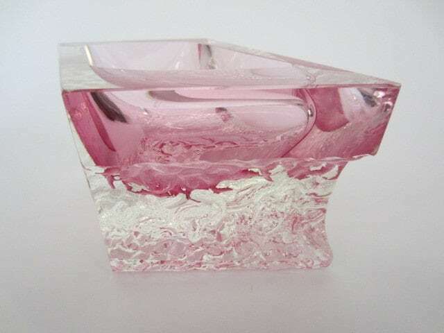 Abstract Pink Ice Glass Sommerso Bowl Faceted Mandruzzato Murano photo 253.0