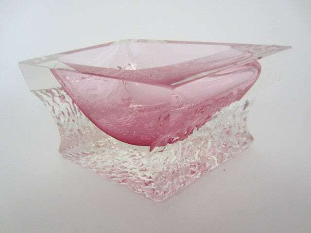 Abstract Pink Ice Glass Sommerso Bowl Faceted Mandruzzato Murano photo buy