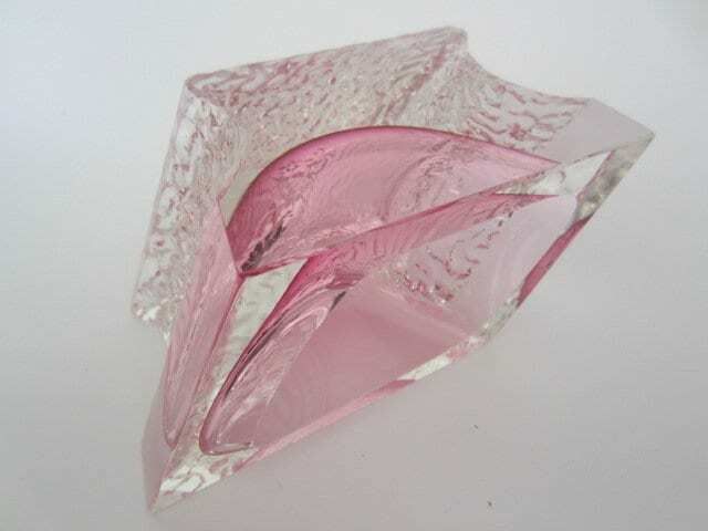 Abstract Pink Ice Glass Sommerso Bowl Faceted Mandruzzato Murano photo vintage