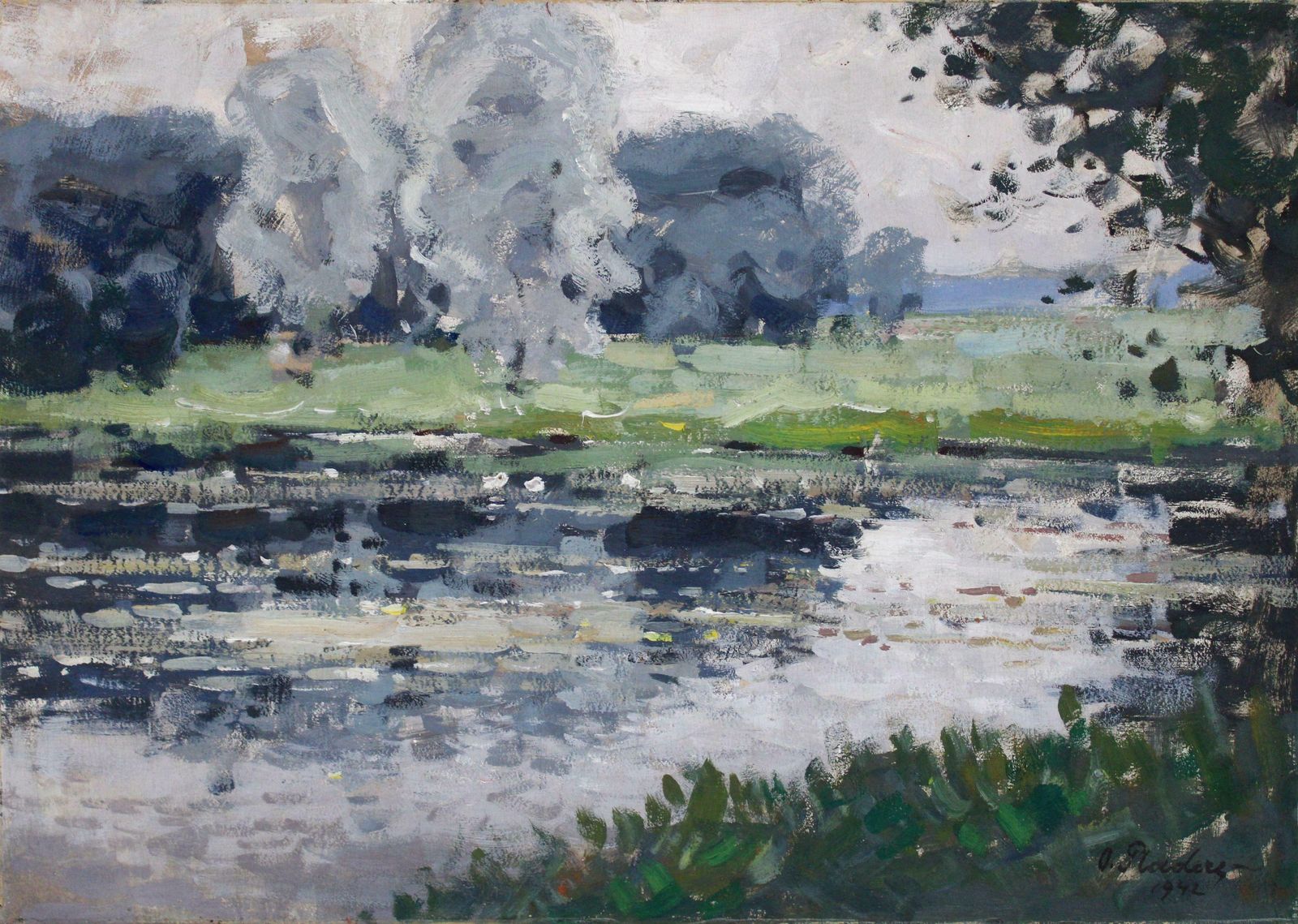 Oto Plader Landscape. 1942, Cardboard, Oil, 50x69.5 Cm