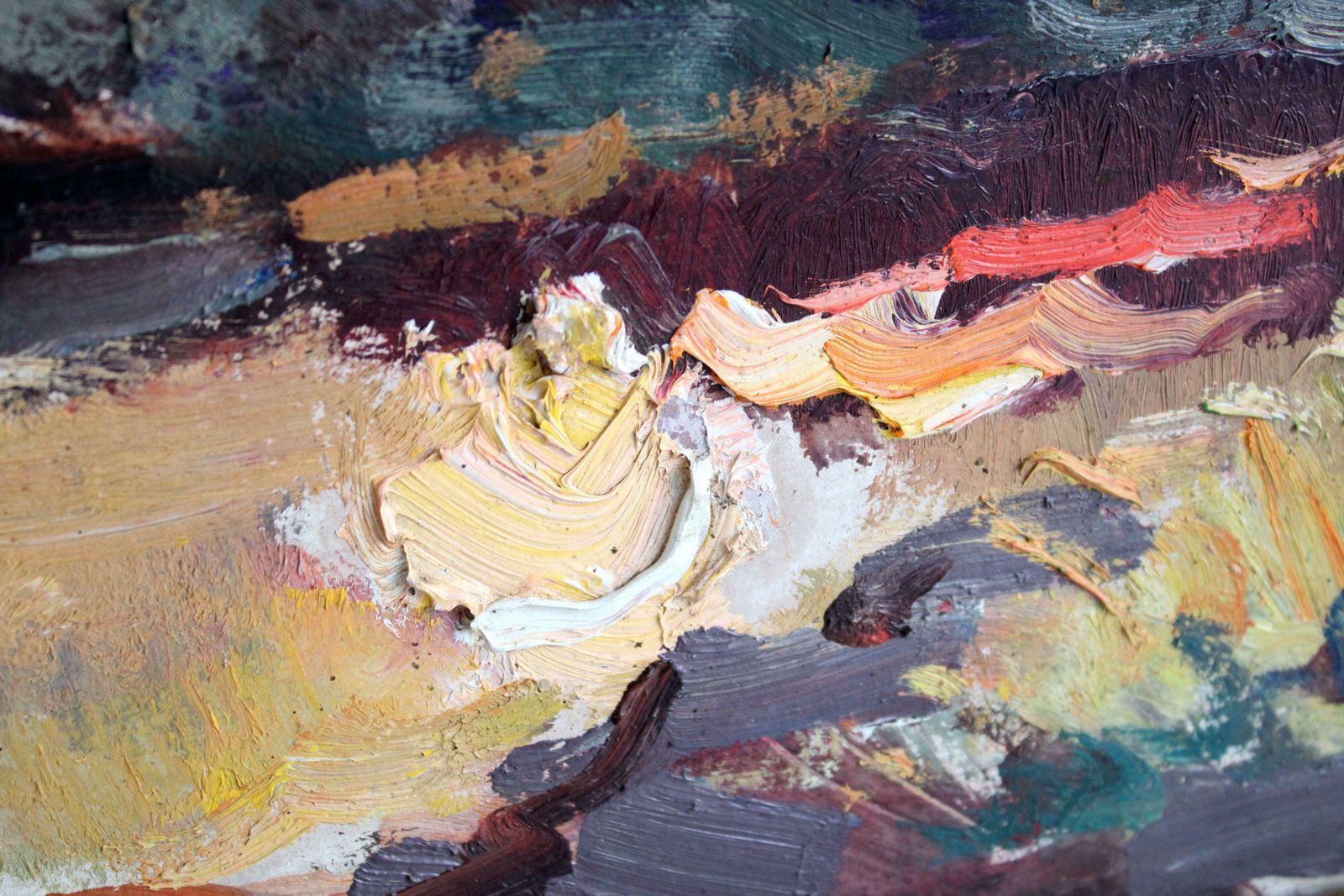 Harijs Veldre Sunset. Cardboard, Oil, 50x70 Cm photo vintage