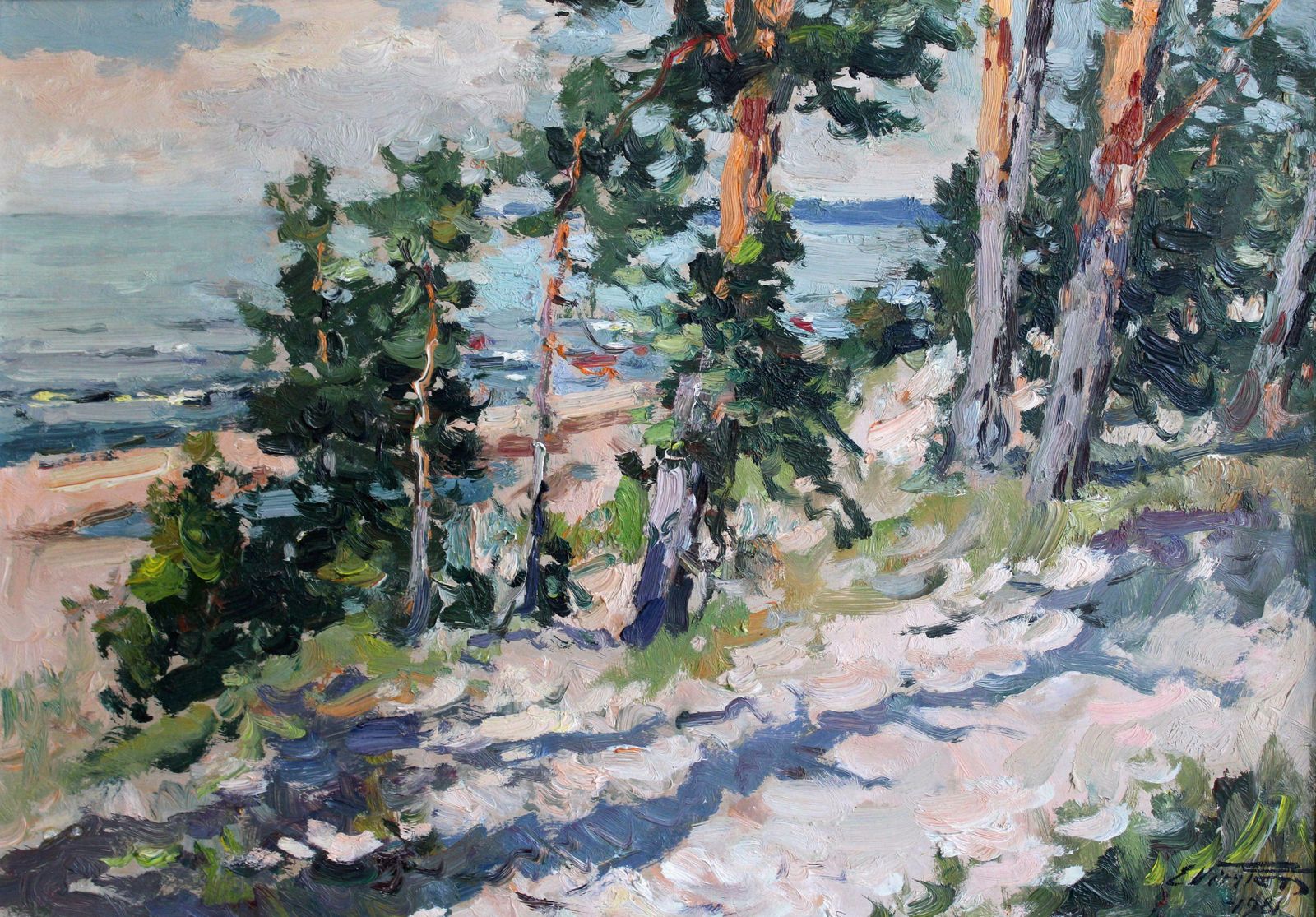 Edgars Vinters Pine Trees On The Seashore. 1981, Cardboard, Oil, 46x65 Cm