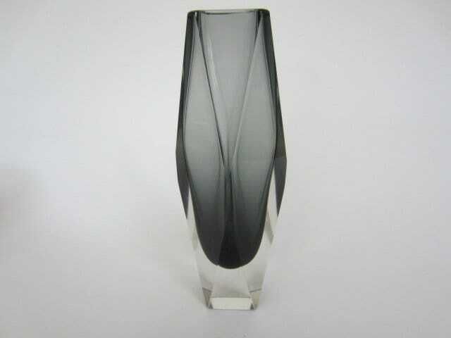 Space Age Geometric Murano Sommerso Grey Futuristic Prism Cut Glass Vase 22cm photo buy