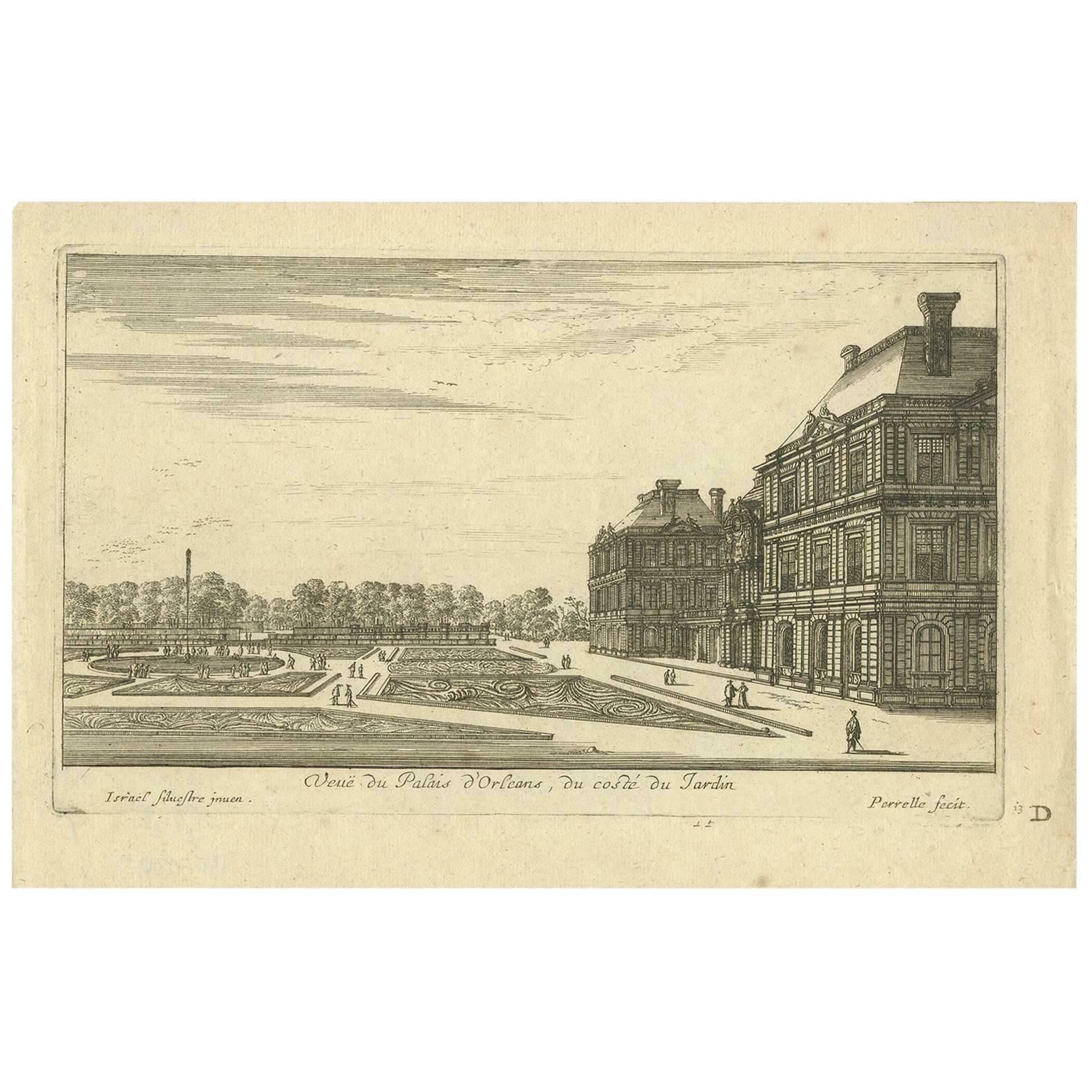 Antique Print Of The Palais D'orléans ‘Paris, France’ By G. Perrelle, Circa 1660