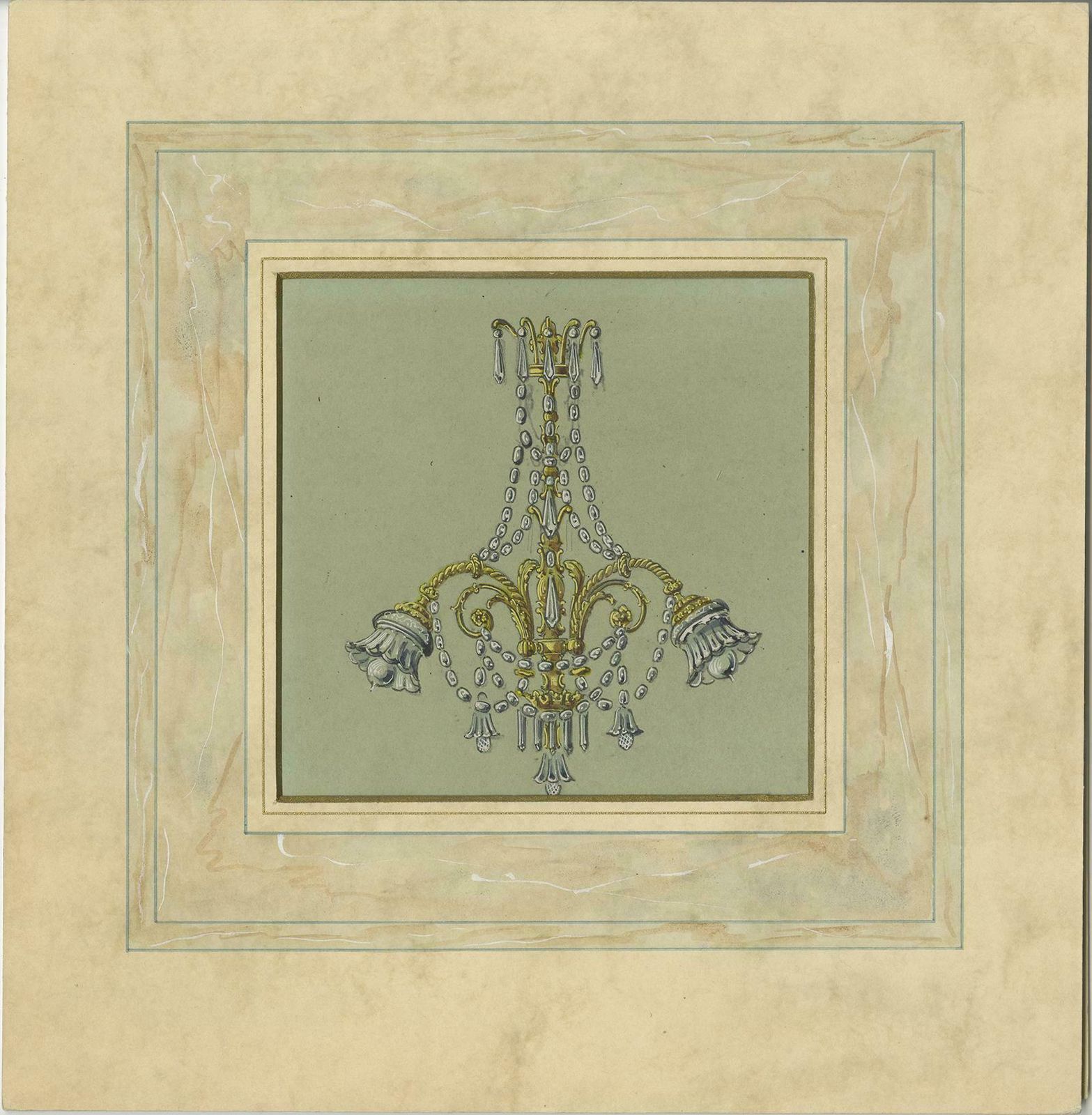 Antique Print Of An Art Deco Chandelier, Circa 1890 photo Art