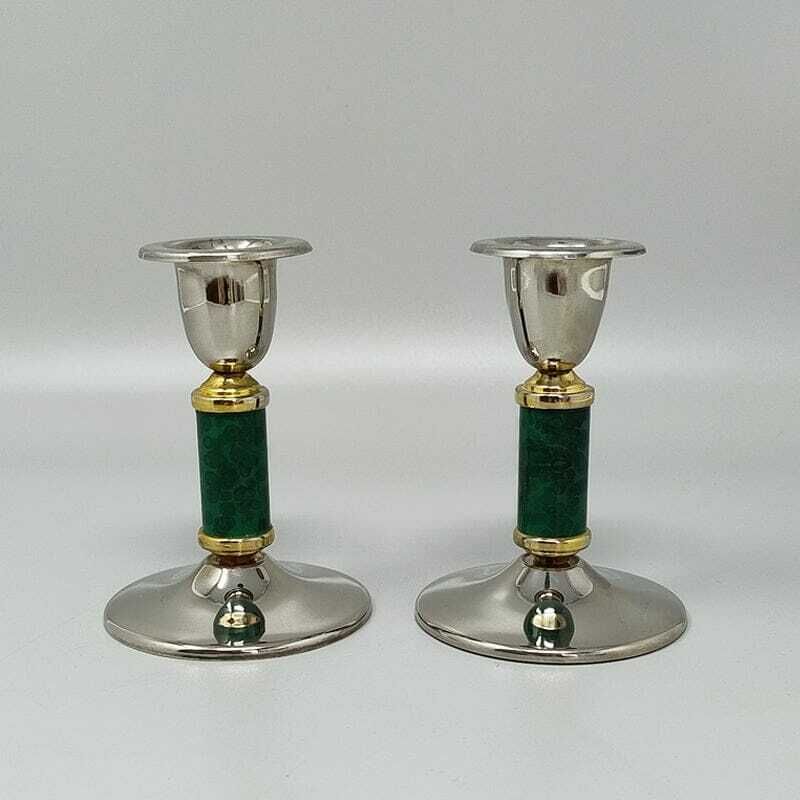 1960s Gorgeous Pair Of Green Candle Holders. Made In France photo for sale
