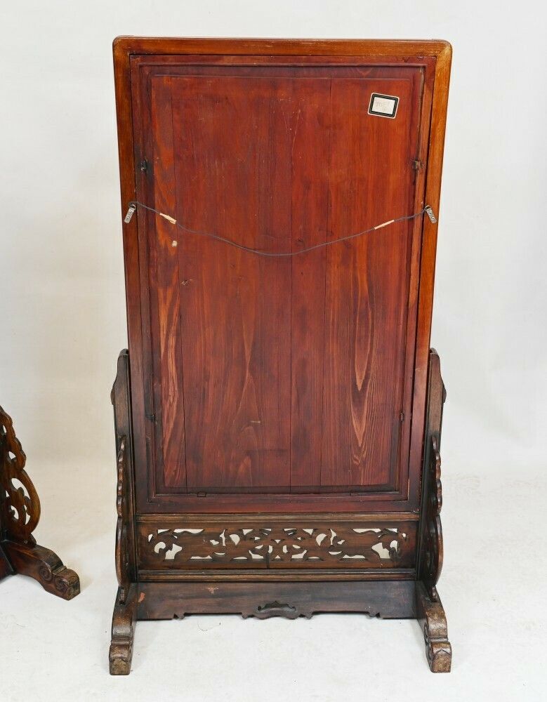 photo furniture Pair Chinese Silk Woven Hardwood Screens Antique 1840 Qianlong Emperor