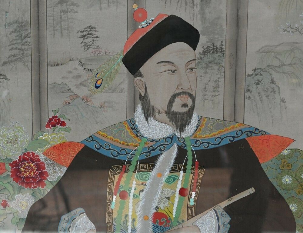 Art Pair Chinese Silk Woven Hardwood Screens Antique 1840 Qianlong Emperor photo