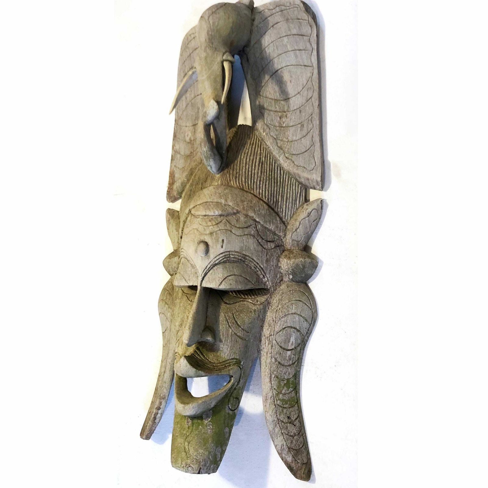 Antique African Wooden Elephant Tribal Mask Large Rustic Carved Tribal Mask Rare African Ceremonial Mask Antique African Hanging Tribal Mask photo Art