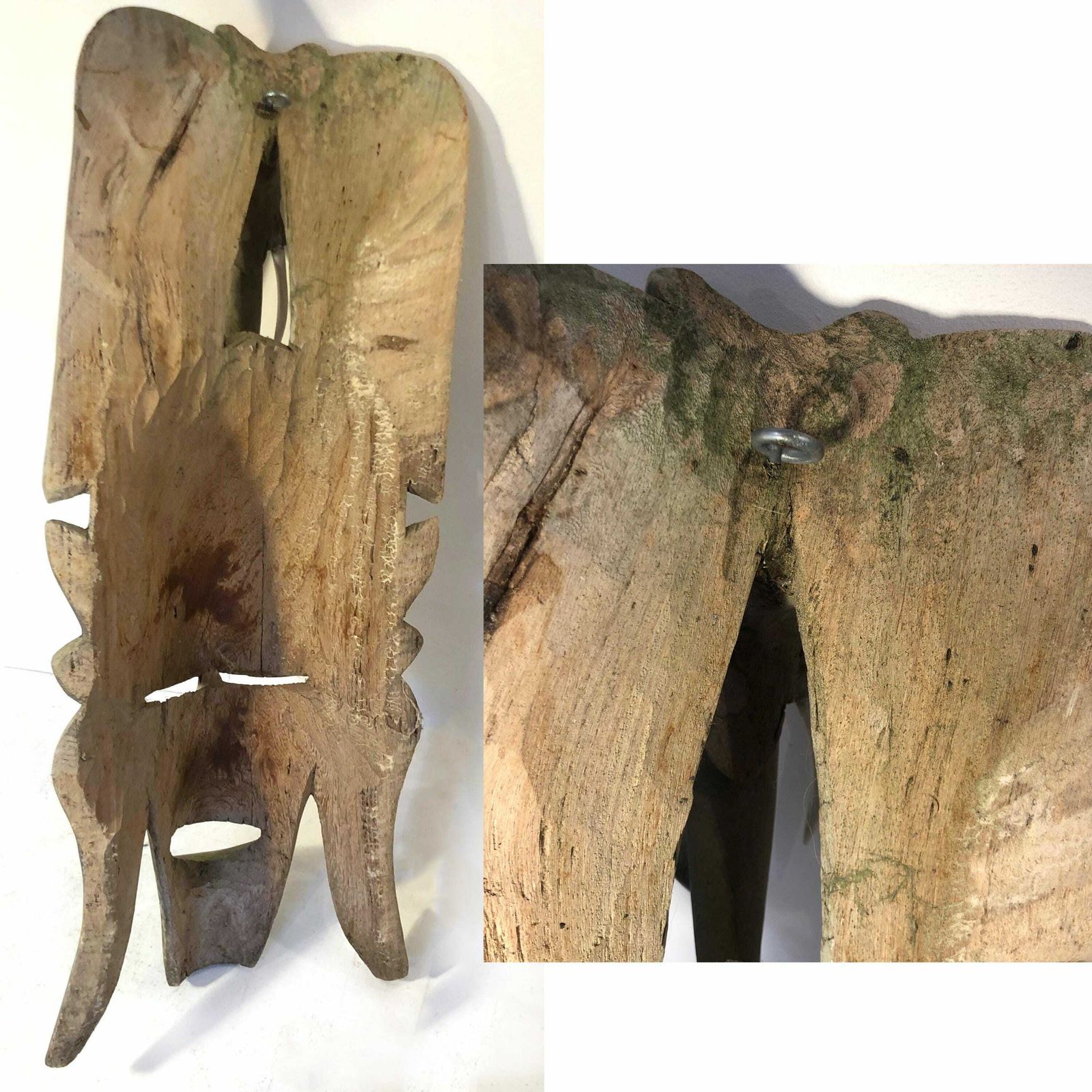 Antique African Wooden Elephant Tribal Mask Large Rustic Carved Tribal Mask Rare African Ceremonial Mask Antique African Hanging Tribal Mask photo vintage