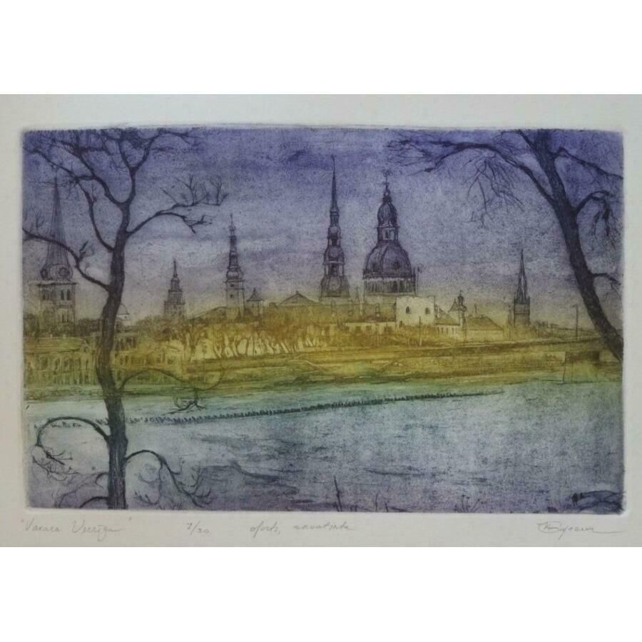 Jekaterina Gryazeva Evening Old Riga. 2011, Paper, Etching, Aquatint, 24x34 Cm 7/30 2011