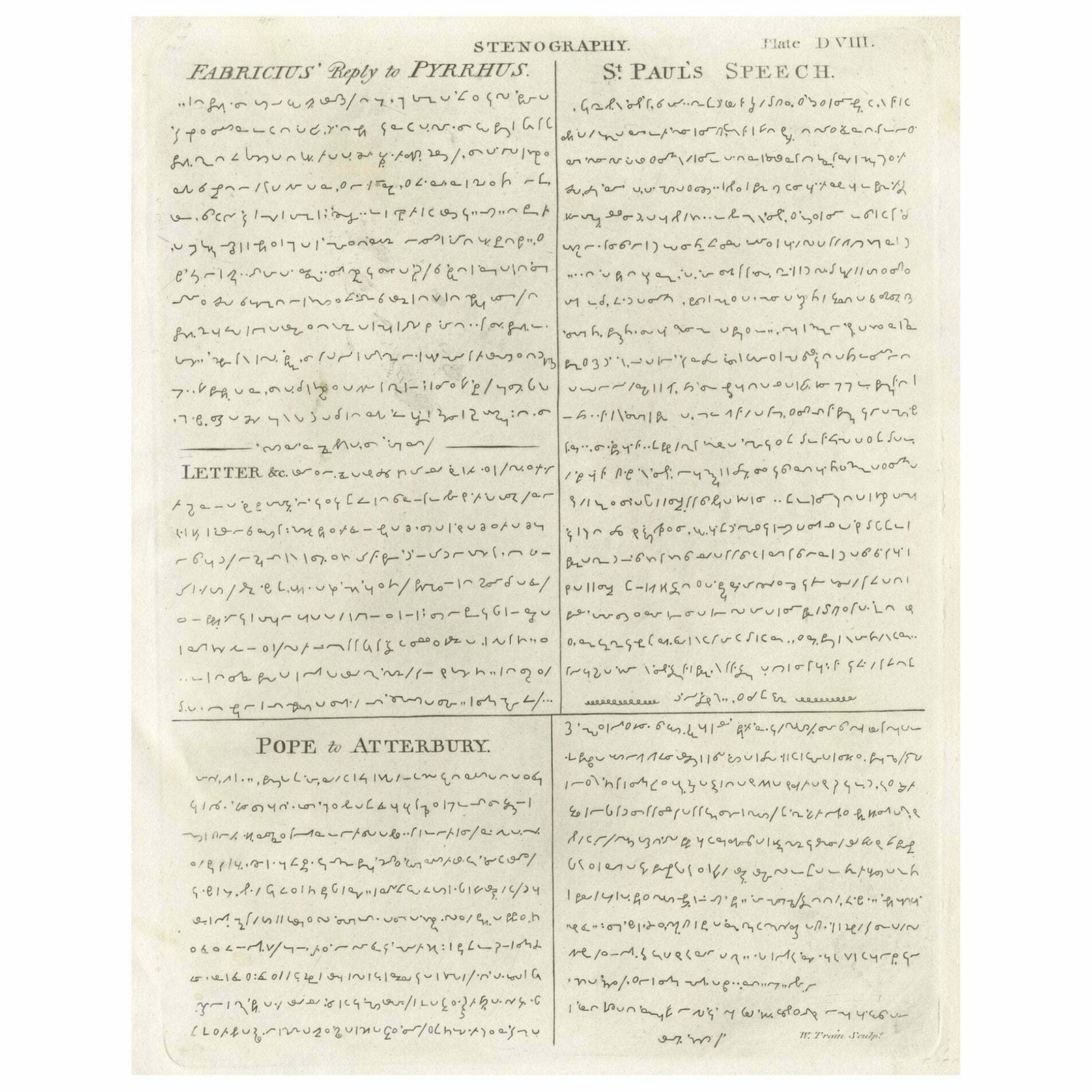 Rare Old Print Of Stenography, Fabicius' Reply To Pyrrhus And St. Paul, C.1810