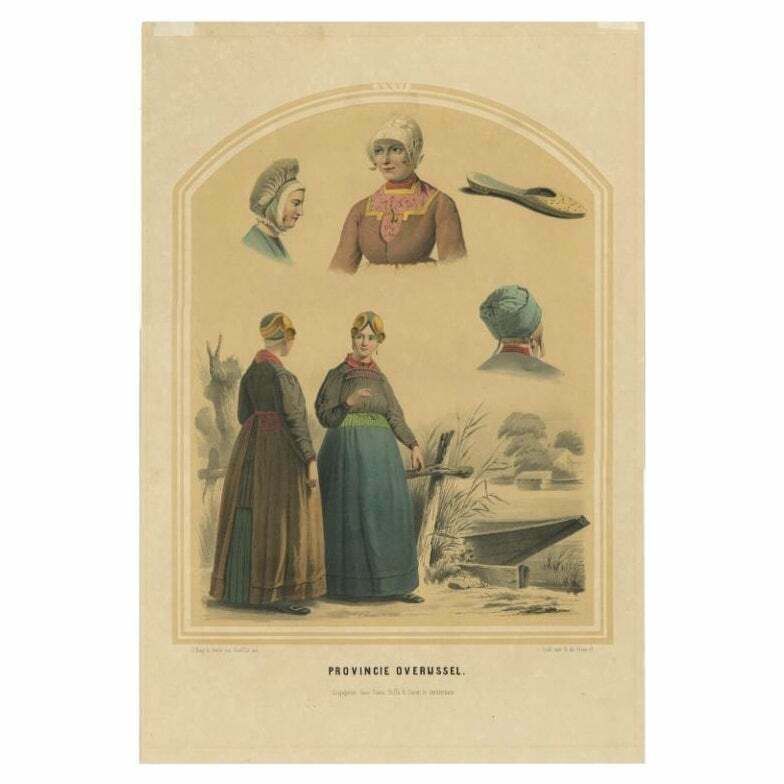 Antique Costume Print Of The Province Of Overijssel, Holland, 1857
