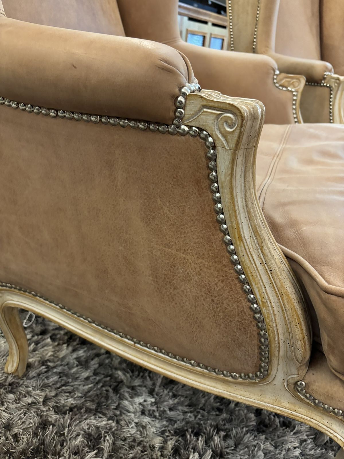 Two Treated Suede Studded Stylish Armchairs By Andrew Martin photo 900.0