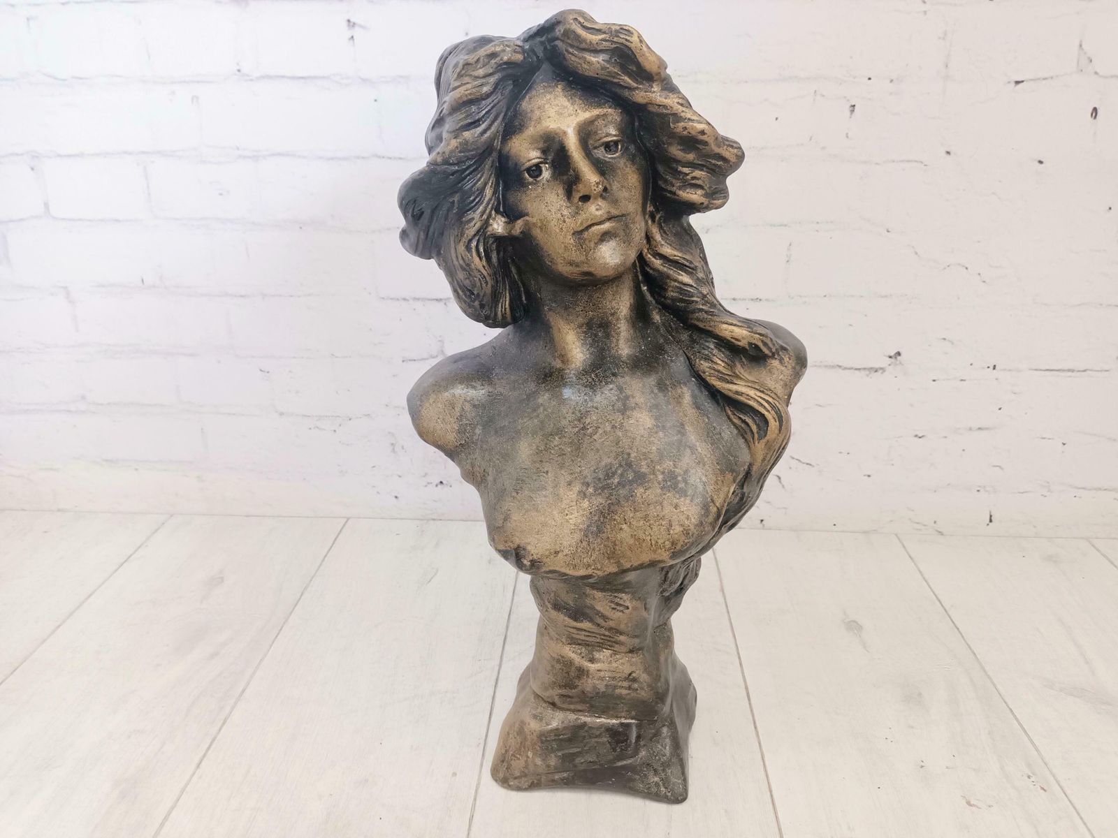 Vintage Art Nouveau Bust Young Woman "Judith" After Goyeau Antique Sculpture Large Heavy 1960