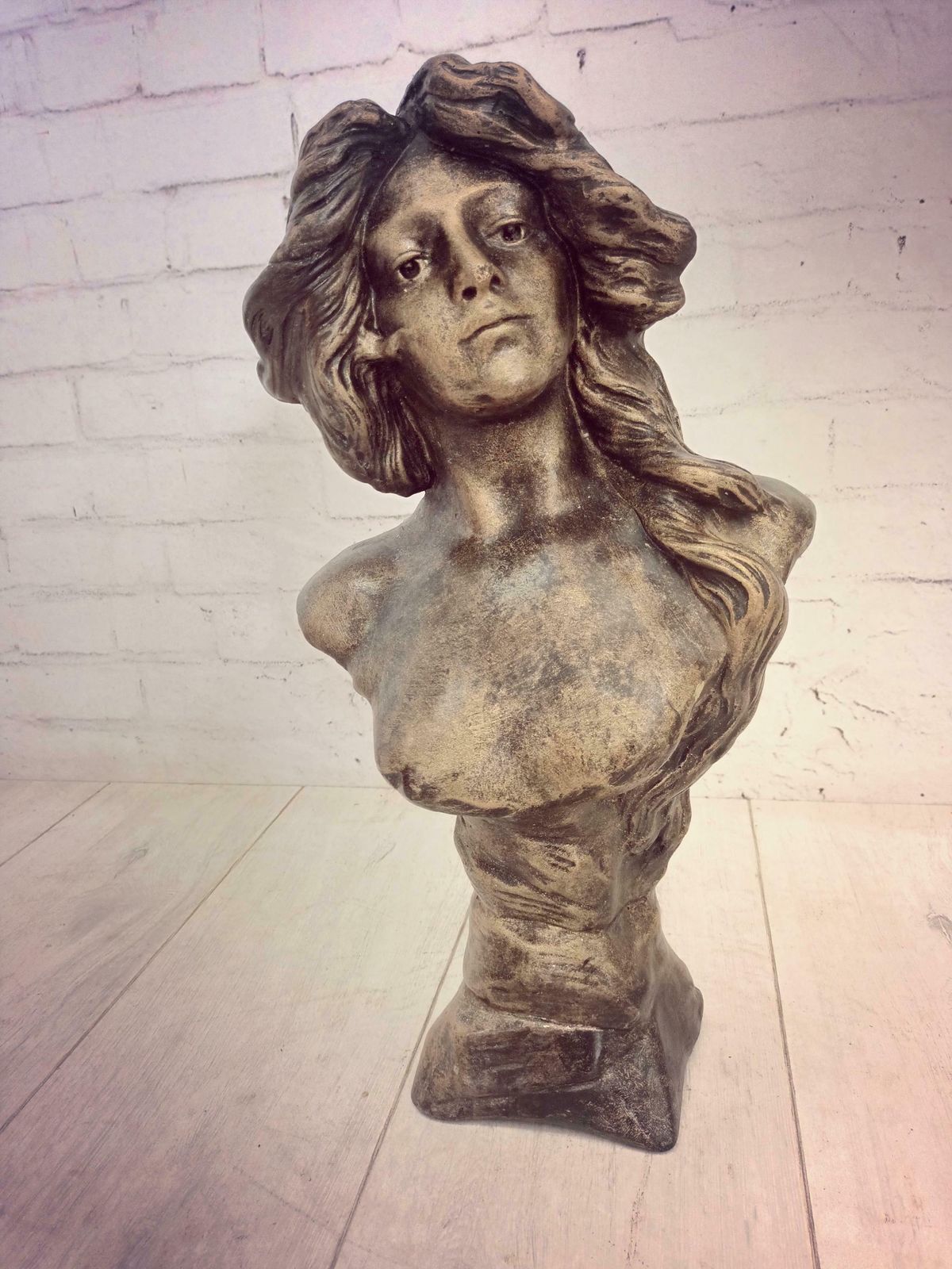 Vintage Art Nouveau Bust Young Woman "Judith" After Goyeau Antique Sculpture Large Heavy 1960 photo furniture