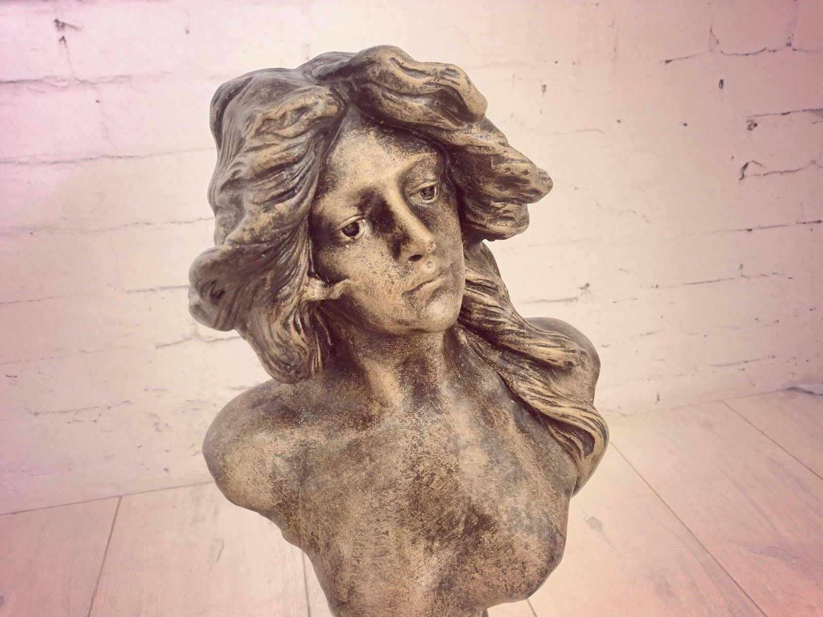 Vintage Art Nouveau Bust Young Woman "Judith" After Goyeau Antique Sculpture Large Heavy 1960 photo for sale