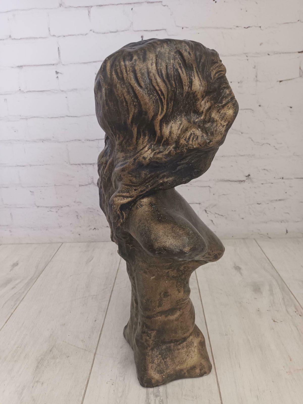 photo for sale Vintage Art Nouveau Bust Young Woman "Judith" After Goyeau Antique Sculpture Large Heavy 1960